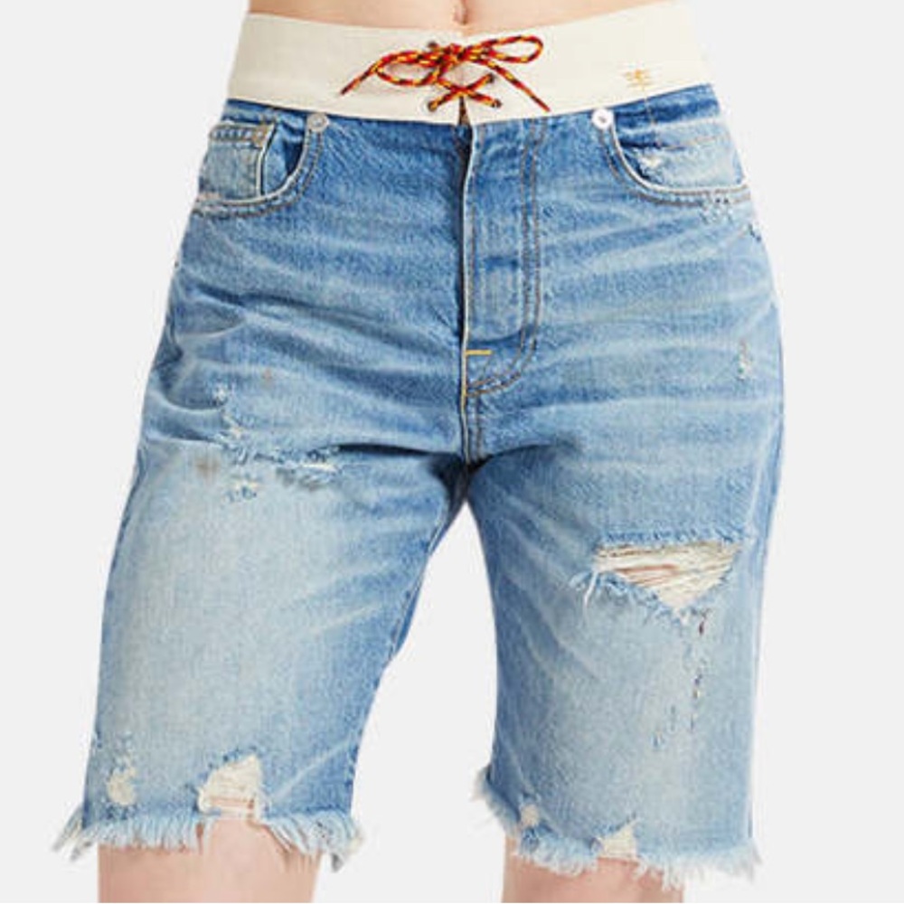 R13 S Surf Short Distressed Boardshort Waistband Leather Logo Lace-up Ripped